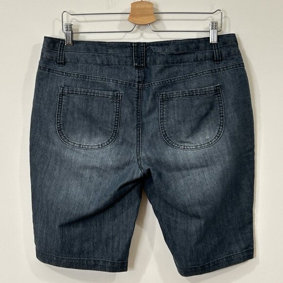 ONE5ONE Bermuda Shorts Women Sz 10 Medium Wash Denim Stretch 2-Button Waist - Picture 2 of 14